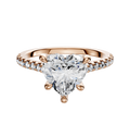 The 14K Rose Gold 4 Prong Hidden Halo Cathedral Dome 1-Row-Pave 2.5mm Engagement Ring features a striking center stone and round accent diamonds along the band for added sparkle.