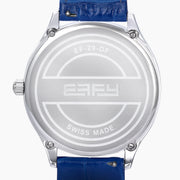 The 41MM Swiss Made Stainless Steel Parrot Watch features a jeweled parrot dial, diamond accents, blue leather strap, and elegant case with emeralds and sapphires—an exquisite statement of luxury and craftsmanship.