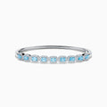14K White Gold Lab Grown Blue Diamond and Lab Grown Diamond Emerald-Cut Halo Station Bangle