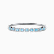 14K White Gold Lab Grown Blue Diamond and Lab Grown Diamond Emerald-Cut Halo Station Bangle