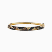 14K Yellow Gold Black, Brown and White Diamond Chevron Pave Multi Color Bangle