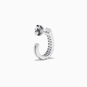 14K White Gold Black and White Diamond Pave Double-Row Huggie Earrings