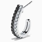 14K White Gold Black and White Diamond Pave Double-Row Huggie Earrings