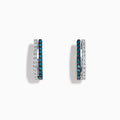 14K White Gold Blue and White Diamond Double-Row Pavé Huggie Earrings