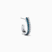 14K White Gold Blue and White Diamond Pave Double-Row Huggie Earrings