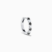 14K White Gold Black and White Diamond Alternating Huggie Earrings