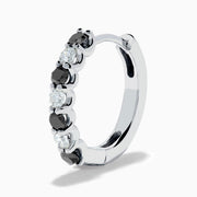 14K White Gold Black and White Diamond Alternating Huggie Earrings