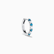 14K White Gold Blue and White Diamond Alternating Huggie Earrings