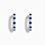14K White Gold Blue Sapphire & Diamond Hoop Earrings, 1.35 TCW, featuring alternating sapphires and diamonds in a classic hoop design, shown against a white background with soft shadows.