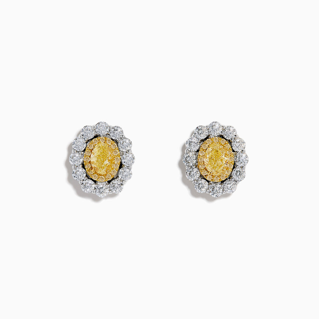 14K Yellow and White Gold Yellow and White Diamond Oval Double Halo Earrings