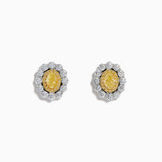 14K Yellow and White Gold Yellow and White Diamond Oval Double Halo Earrings