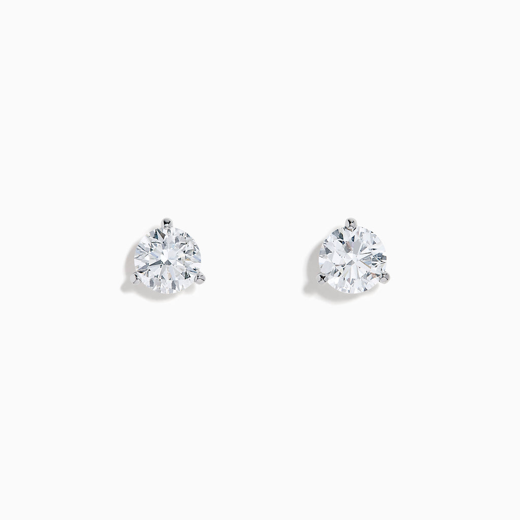 Lab Grown Diamond 2.00ct Stud Earrings feature round, clear diamonds set in simple 14K white gold prongs, shown on a white background.