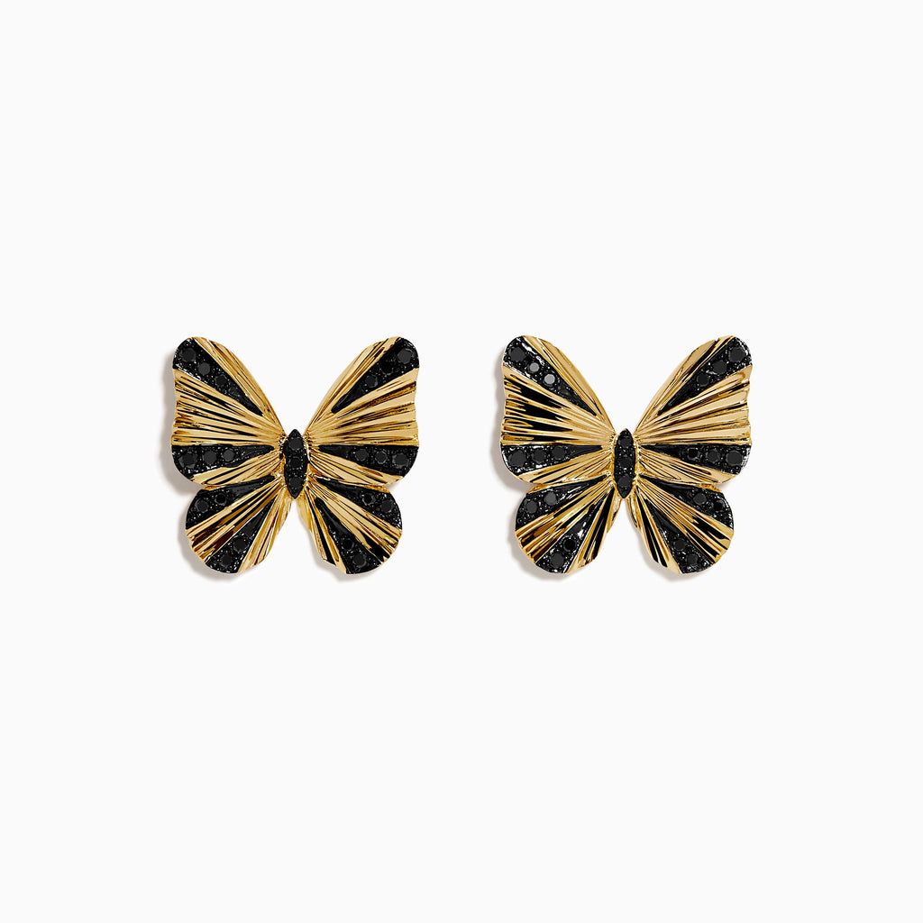 14K Yellow Gold Black Diamond Butterfly Earrings