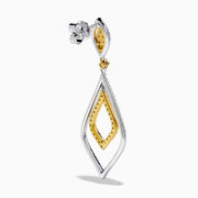 14K Two-Tone Gold Yellow and White Diamond Double Marquise Drop Earrings