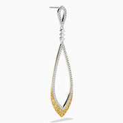 14K Two-Tone Gold Yellow and White Diamond Elongated Teardrop Earrings