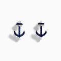 14K White Gold Blue Sapphire and Diamond Pave Anchor Huggie Earrings
