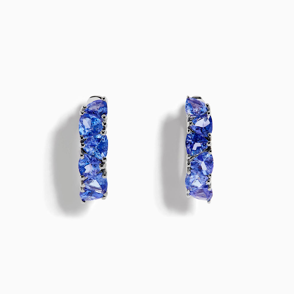 Sterling Silver Tanzanite Graduated Trillion Huggie Earrings