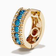 14K Yellow Gold Blue and White Diamond Pave Huggie Earrings