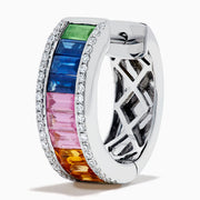 Watercolors 14K White Gold Channel-Set Multi Sapphire and Diamond Huggie Earrings