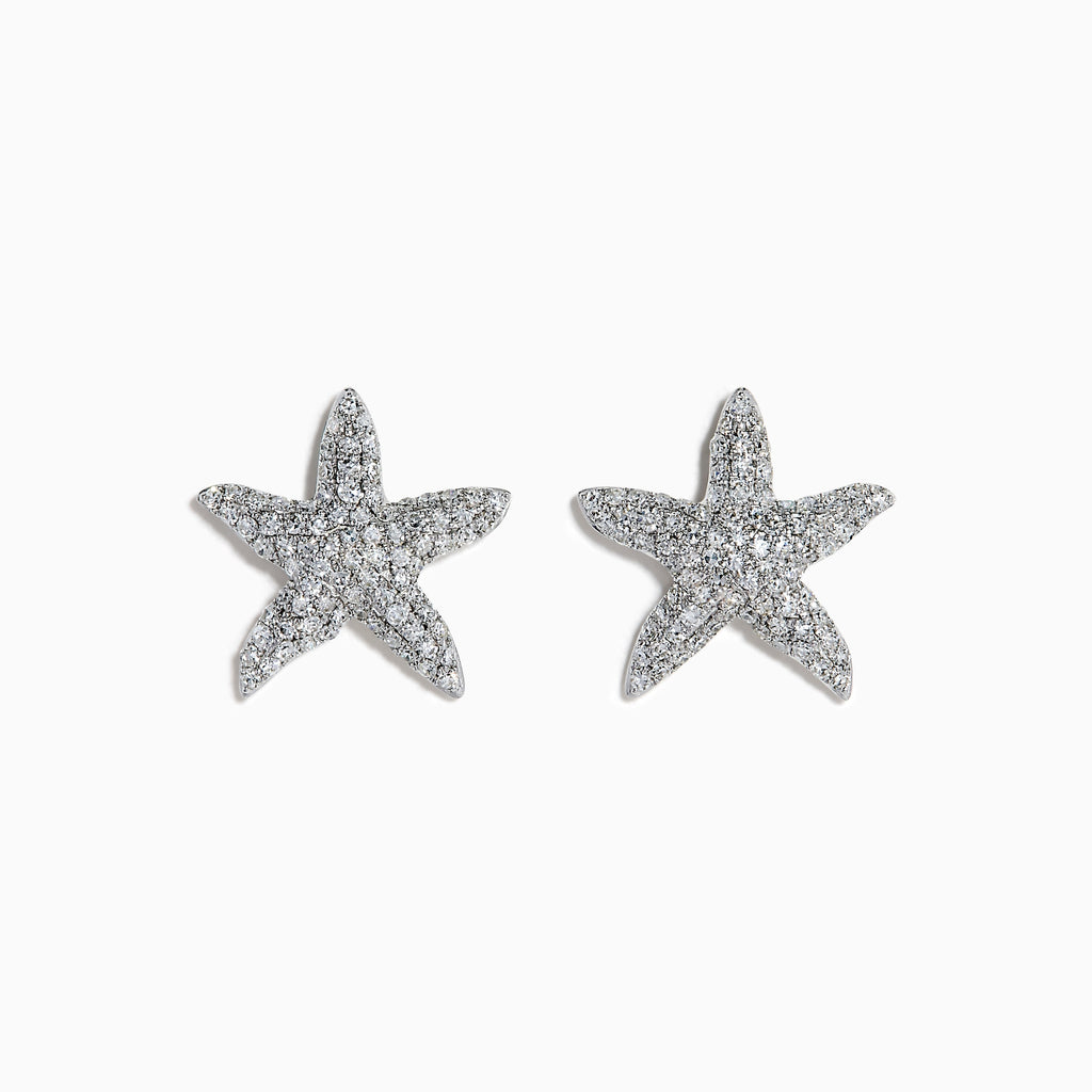14K White Gold Diamond Pave Starfish Earrings