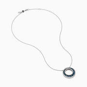 14K White Gold Blue and White Diamond Pave Double Circle Pendant