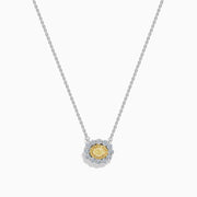 14K White Gold Yellow and White Diamond Oval Double Halo Pendant