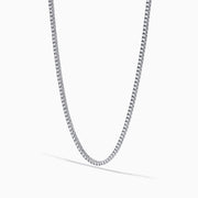 The 14K White Gold Diamond Tennis Necklace, 3.50 TCW features closely set round diamonds forming an elegant, continuous U-shaped chain, showcased gracefully against a plain white background.