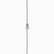 The 14K White Gold Diamond Tennis Necklace, 3.50 TCW features closely set round diamonds forming an elegant, continuous U-shaped chain, showcased gracefully against a plain white background.