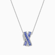 14K White Gold Tanzanite and Diamond Princess-Cut X Pendant