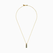 14K Yellow Gold Blue and White Diamond Vertical Graduated Bar Pendant