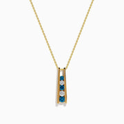 14K Yellow Gold Blue and White Diamond Vertical Bar Pendant
