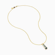 14K Yellow Gold Blue and White Diamond Vertical Graduated Bar Pendant