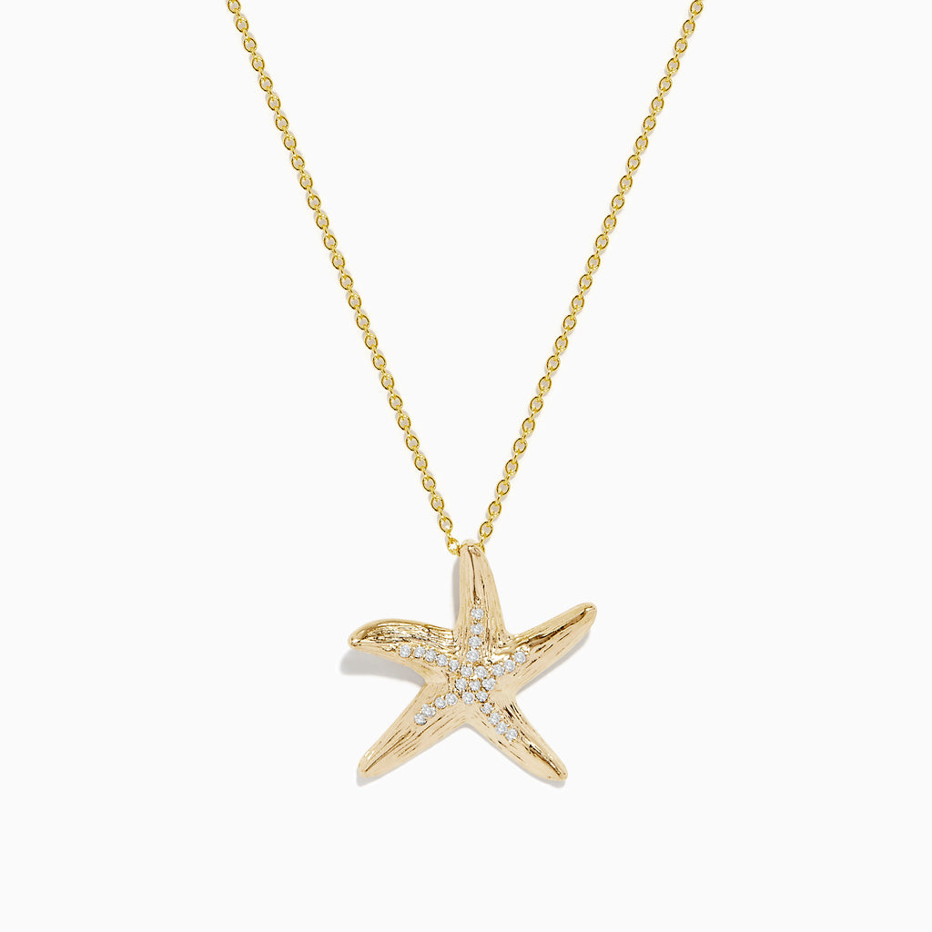 The Seaside 14K Yellow Gold Diamond Starfish Pendant (0.13 TCW) features a sparkling starfish set with diamonds, crafted in yellow gold and perfect for an elegant necklace.