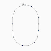 Sterling Silver Blue Sapphire and Diamond Alternating Station Necklace