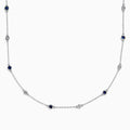 Sterling Silver Blue Sapphire and Diamond Alternating Station Necklace
