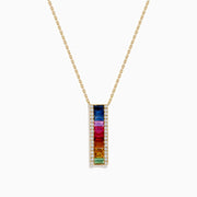 Watercolors 14K Yellow Gold Multi Sapphire and Diamond Rainbow Bar Pendant