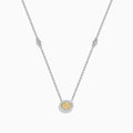 18K White Gold Yellow and White Diamond Oval Halo Station Necklace