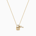 14K Yellow Gold Diamond Lock and Key Necklace