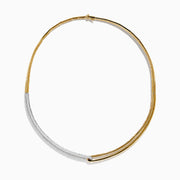 The Duo 14K Two Tone Yellow and White Gold Diamond Collar Necklace, 1.37 TCW features a modern design with a yellow gold band and an asymmetrical white gold section set with sparkling diamonds for striking contrast.
