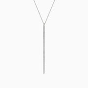 The Pave Classica 14K White Gold Diamond Vertical Pendant (0.14 TCW) features a slender, sparkling bar encrusted with diamonds on a delicate white gold chain, elegantly displayed against a plain white background.