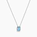 14K White Gold Lab Grown Blue Diamond and Lab Grown Diamond Emerald-Cut Halo Pendant