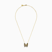 14K Yellow Gold Black Diamond Butterfly Pendant