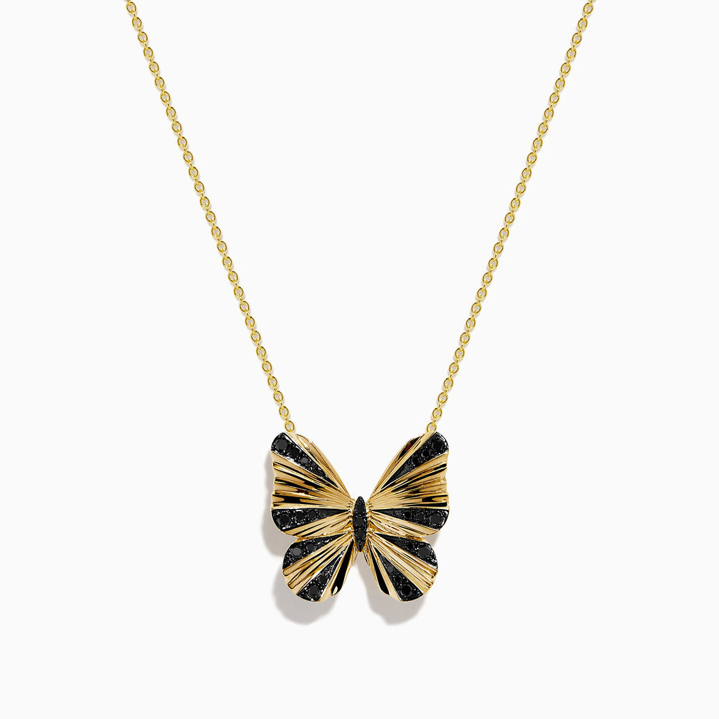 14K Yellow Gold Black Diamond Butterfly Pendant