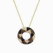 14K Yellow Gold Brown, White and Black Diamond Pave Open Circle Pendant