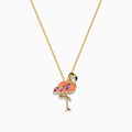 14K Yellow Gold Pink Sapphire and Black Diamond Flamingo Pendant