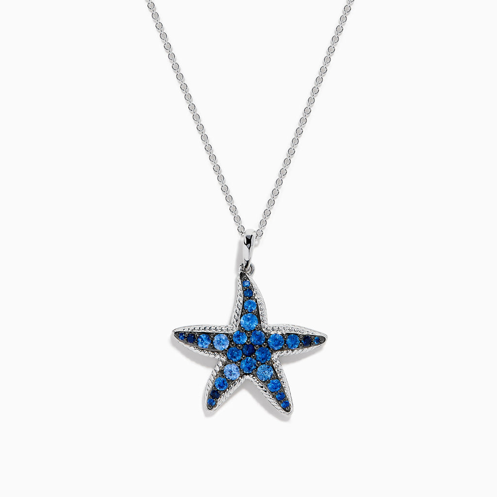 Sterling Silver Multi Sapphire Graduated Pave Starfish Pendant