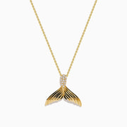 14K Yellow Gold Diamond Whale Tail Pendant
