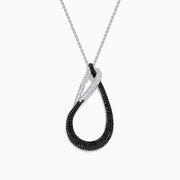 14K White Gold Black and White Diamond Interlocking Teardrop Pendant
