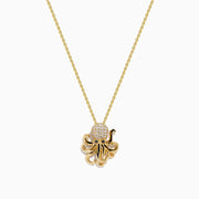 14K Yellow Gold White and Black Diamond Octopus Pendant
