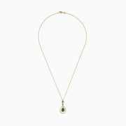 The Brasilica 14K Yellow Gold Emerald and Diamond Pendant, 1.43 TCW, features a teardrop shape with vivid emeralds and sparkling diamonds, shown on a white background.